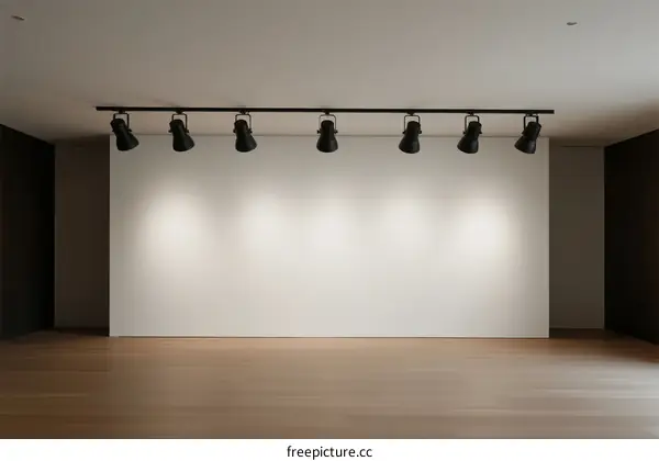 Empty room with white wall and track lights for display purpose