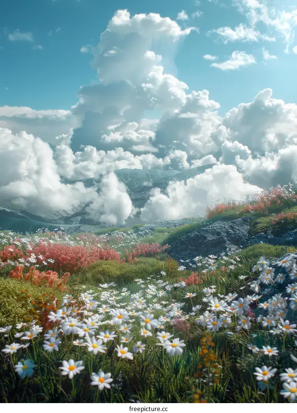 Stunning Mountain Meadow with Cloudscape