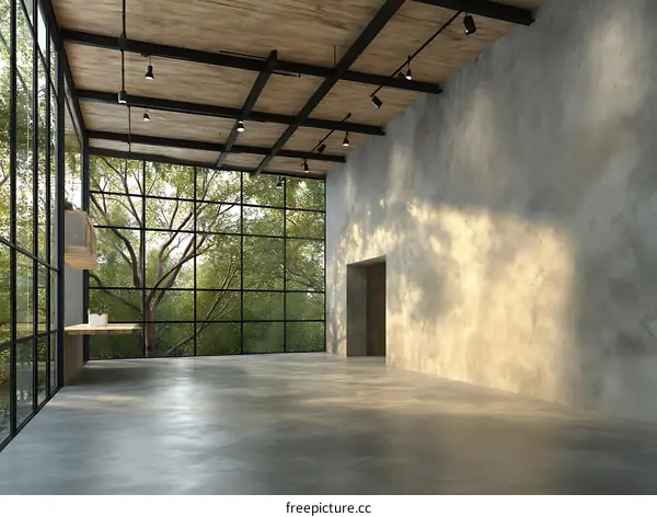 Modern Industrial Interior Design with Large Windows