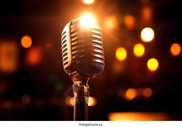 Vintage Microphone Under Spotlight