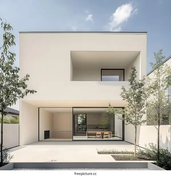 Modern Minimalist House with Large Windows and Patio