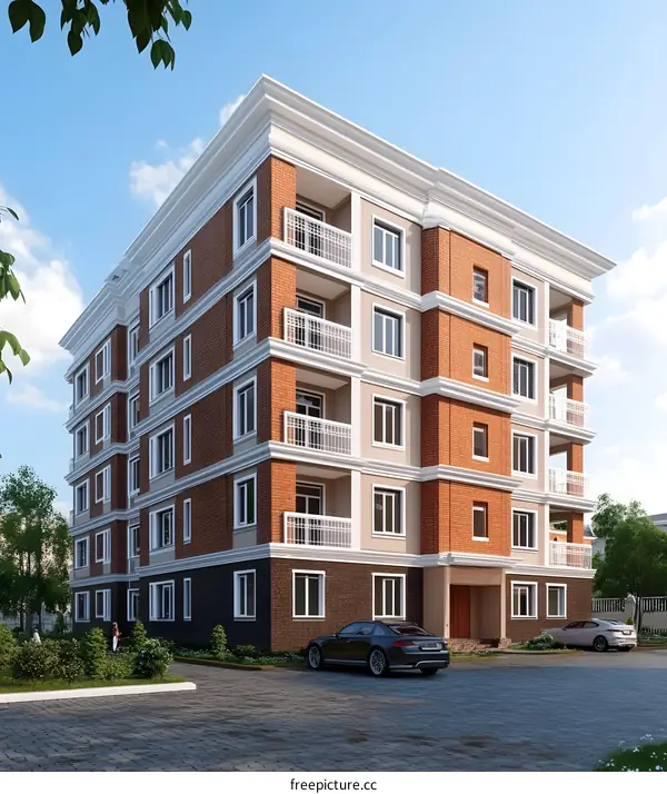 Modern Apartment Building with Brick Facade