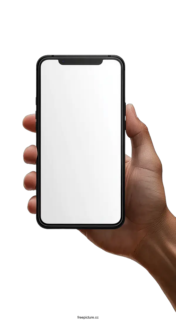 [Transparent Background PNG]Black Smartphone Held in Hand Mockup