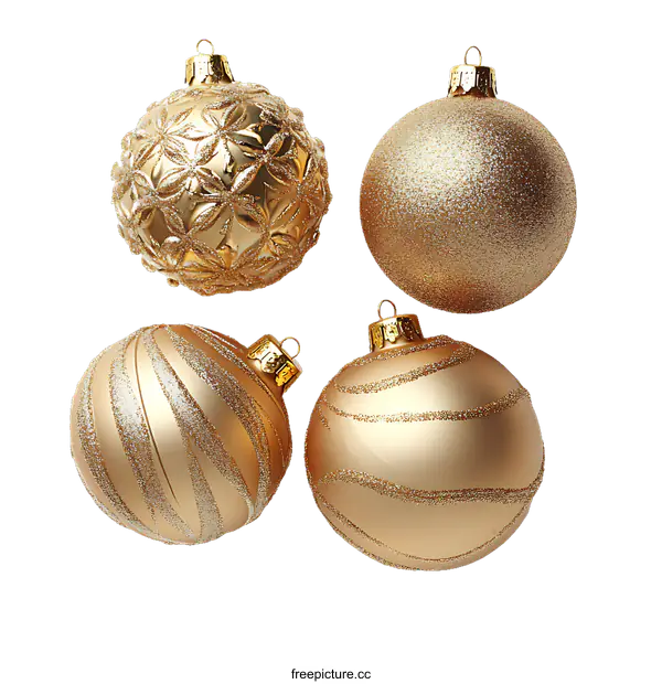 [Transparent Background PNG]Golden Christmas Ornaments on White Background