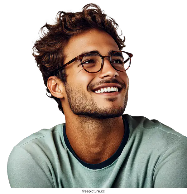 [Transparent Background PNG]Smiling Man in Glasses Close-Up Portrait