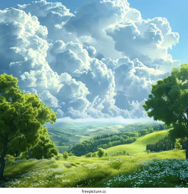 Summer Meadow Landscape: Lush Green Grassy Field and Peaceful Serenity