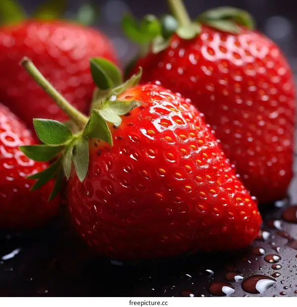 Close up of fresh strawberries with water drops