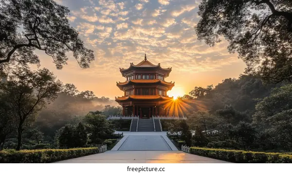 Sunrise over a Chinese Pagoda