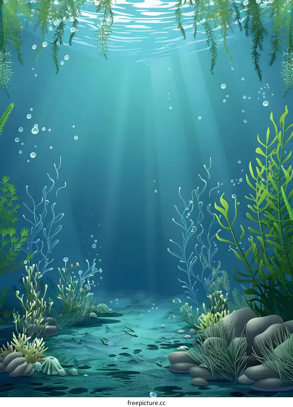 Underwater Scene with Seaweed and Bubbles