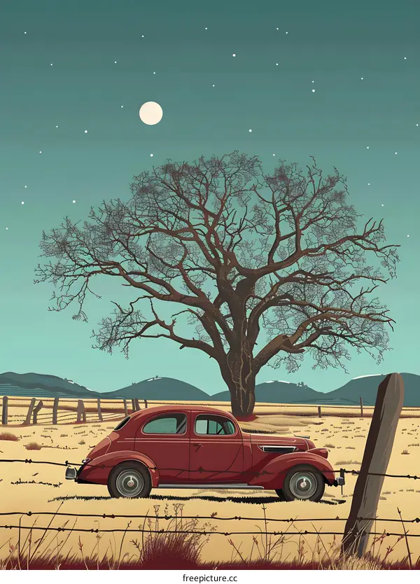 Vintage Car Underneath the Moonlight