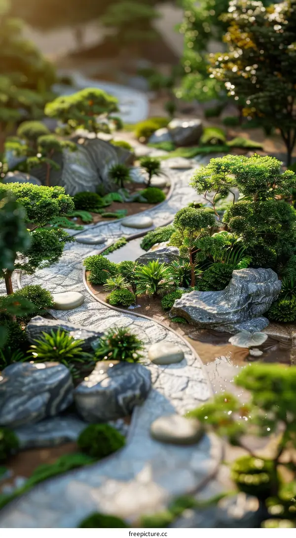 Miniature Zen Garden with Stone Path