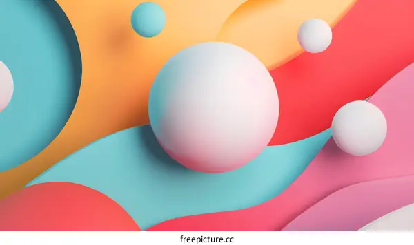 Abstract Background With Colorful 3D Spheres And Wavy Shapes