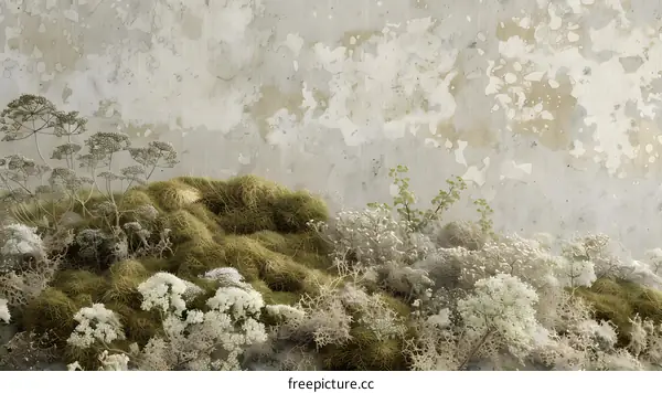 Abstract Grassy Hills Against Weathered Wall