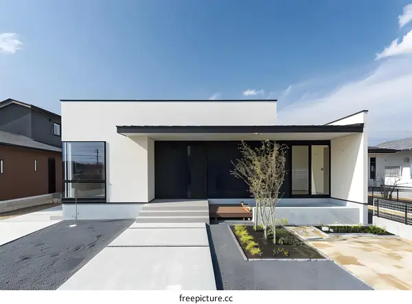 Modern Japanese House Exterior With White Walls and Black Accents