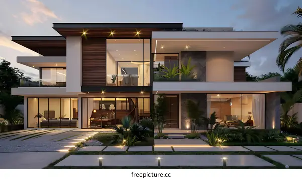 Modern Minimalist House Design With Large Windows And A Front Yard