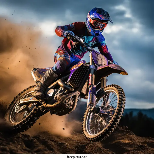 Motocross dirt bike rider jumping in mid air