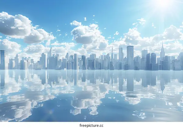 Cityscape Reflection on Water under a Clear Sky