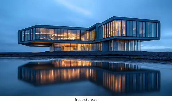 Modern Architecture Coastal Building at Twilight