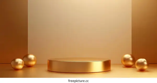 Golden Geometric Display Podium with Balls