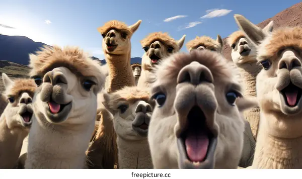 A group of alpacas taking a selfie