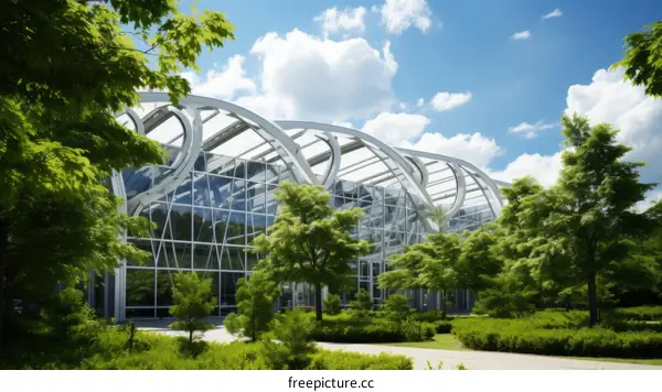 glass and steel modern office building with trees