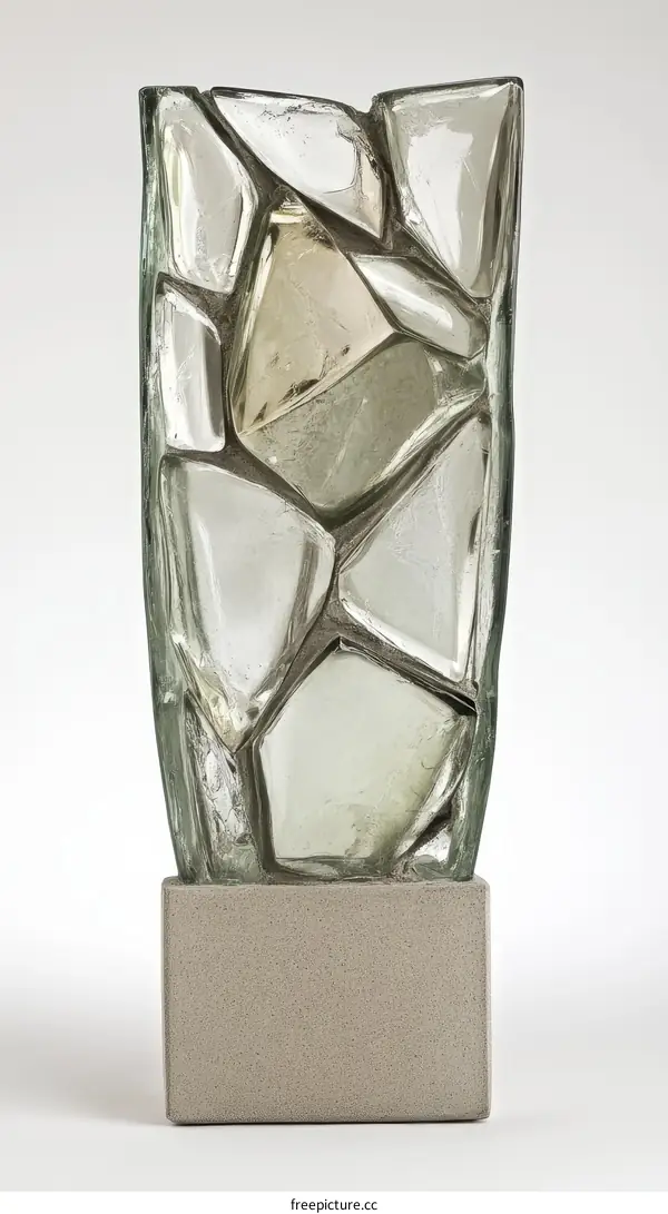 Abstract Glass Sculpture on Stone Base