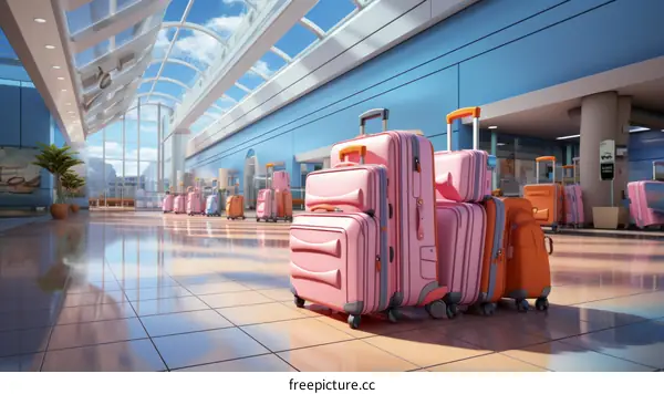 Pink suitcases in an airport