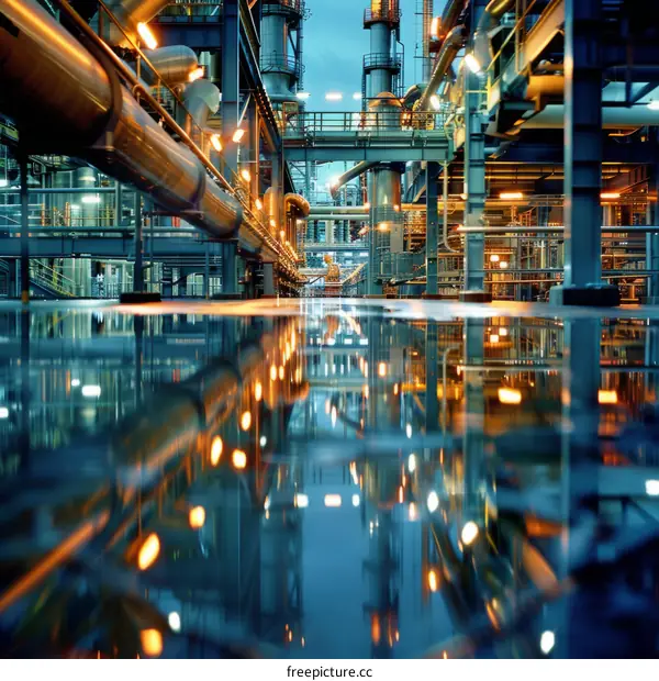 Nighttime Reflection of an Oil Refinery Complex