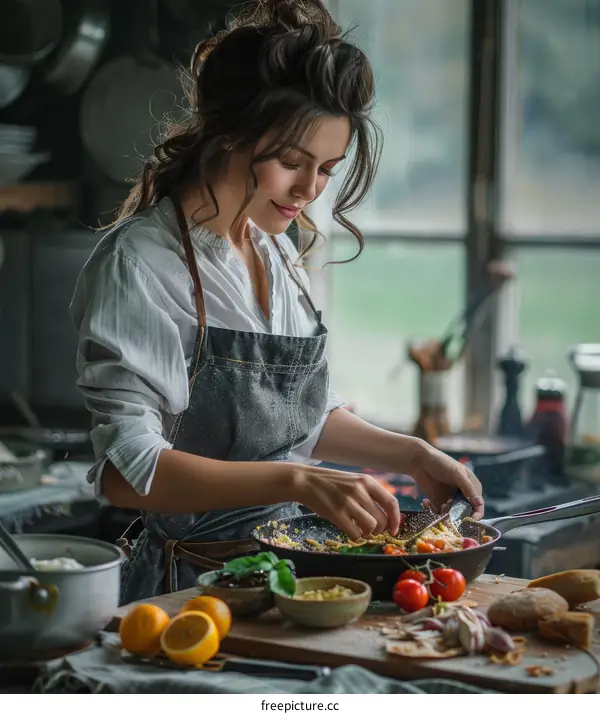 Young woman cooking in the kitchen