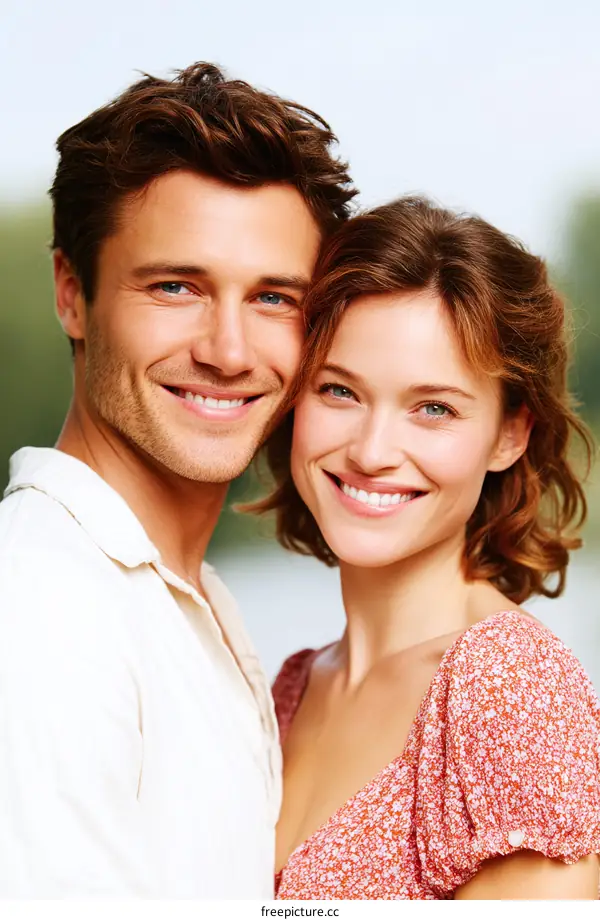 Closeup Portrait of a Couple Smiling Outdoors