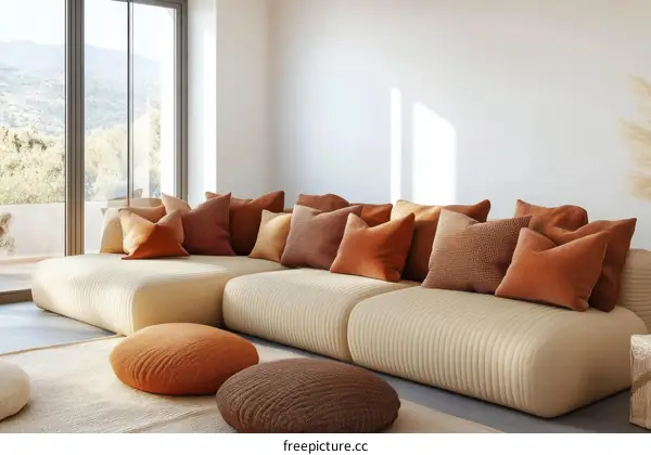 Modern Living Room Sofa with Cozy Pillows