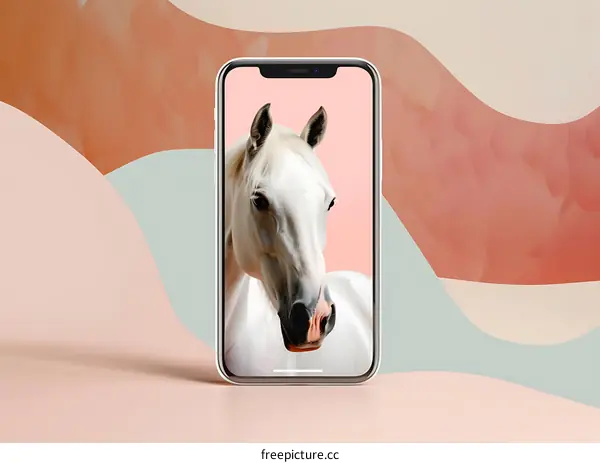 White Horse on Phone Screen with Pink Background