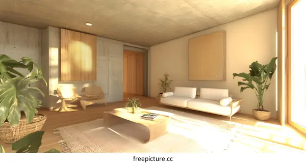 Modern Minimalist Living Room Interior Design with Wooden Elements