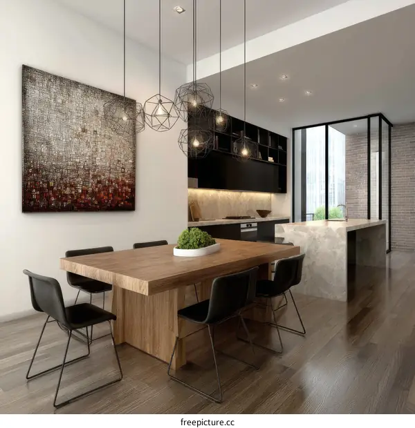 Modern Dining Area with Open Kitchen Design
