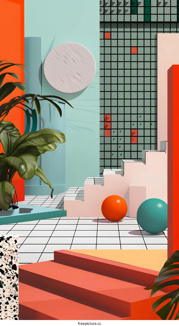 Abstract Geometric Minimalist 3D Art Illustration