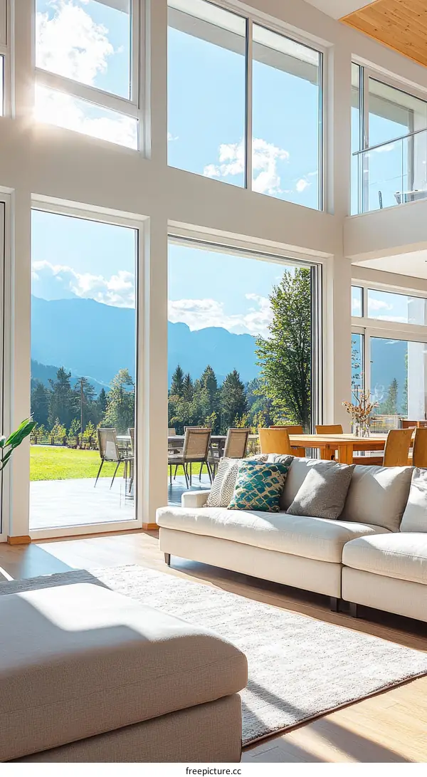 Modern Home Living Room with Mountain View