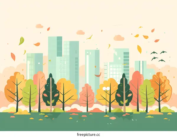 Autumn Cityscape Illustration With Trees