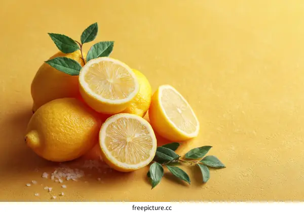 Fresh Lemons on a Mustard Yellow Background