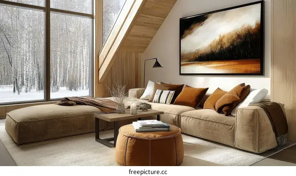 Cozy Winter Cabin Living Room Scene