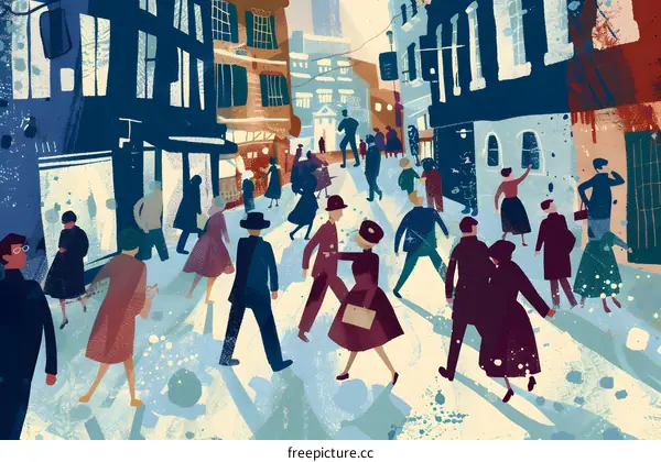 Illustration of People Walking in a City Street