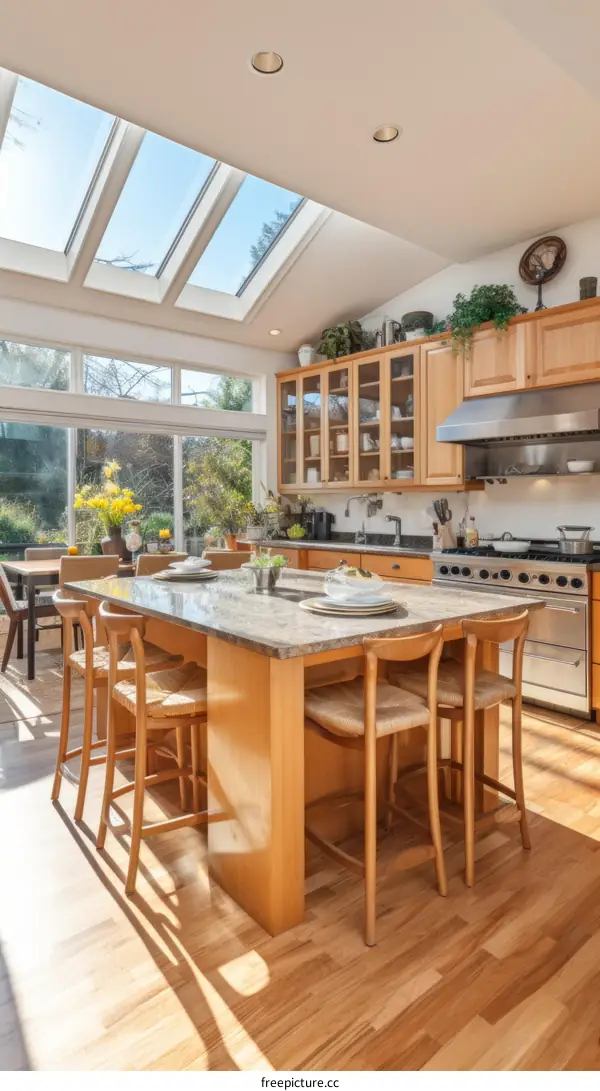 Bright and Airy Kitchen With Vaulted Ceiling and Skylights