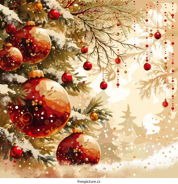 Christmas Tree with Ornaments in Red and Gold