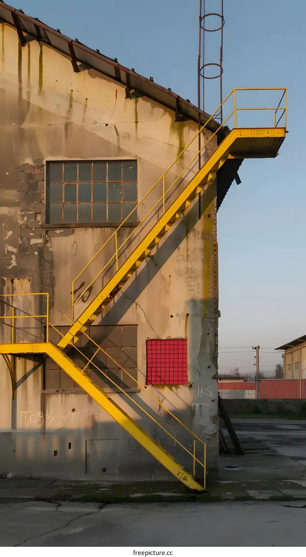 Yellow Metal Fire Escape on Old Concrete Building