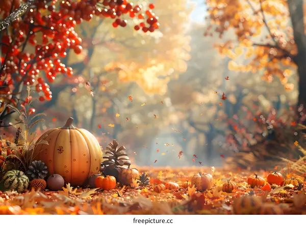 Fall leaves and pumpkins