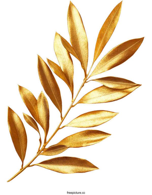 [Transparent Background PNG]Golden Leaf Branch on White Background