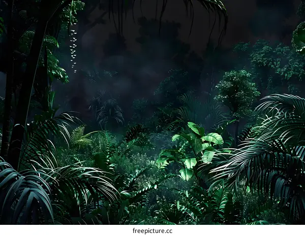 Tropical Rainforest Night Landscape Illustration