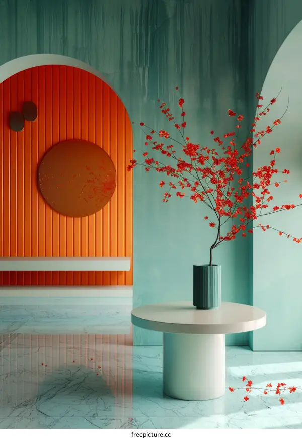 Modern Interior Design with Orange and Teal Accents