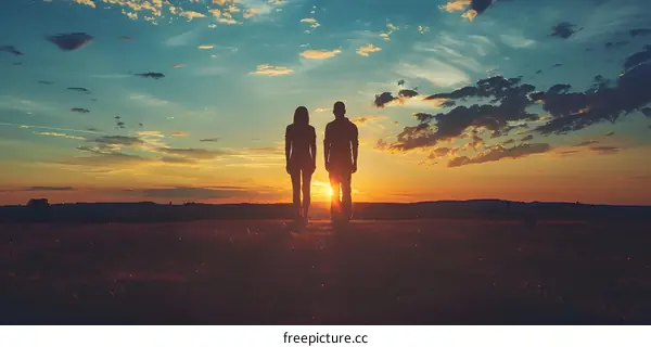 Silhouette of Couple Watching Sunset