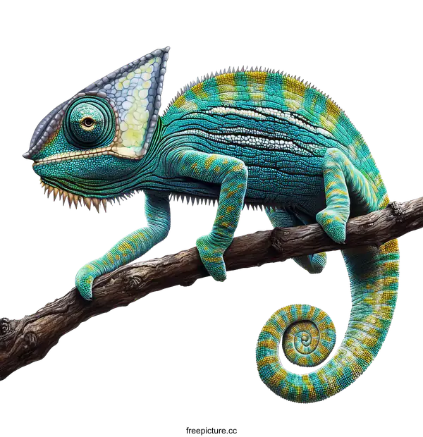 [Transparent Background PNG]Detailed Chameleon Illustration on Branch
