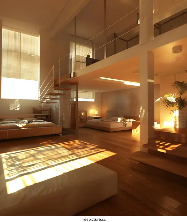 Modern Loft Apartment Interior Design with Wooden Floor and Minimalist Furniture